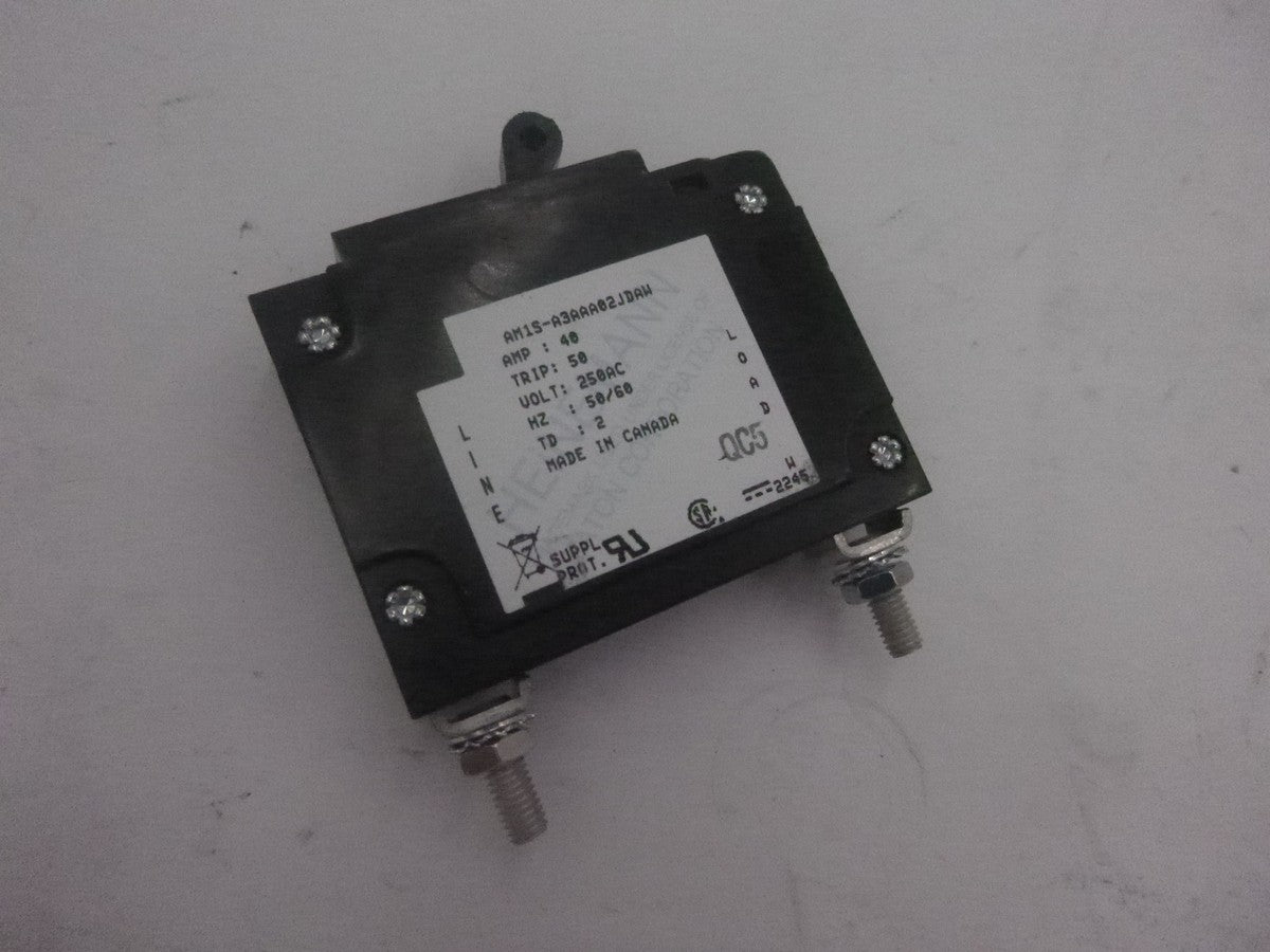 Heinemann 1-Pole Hydraulic Magnetic Circuit Breaker 250VAC 40A 50/60Hz