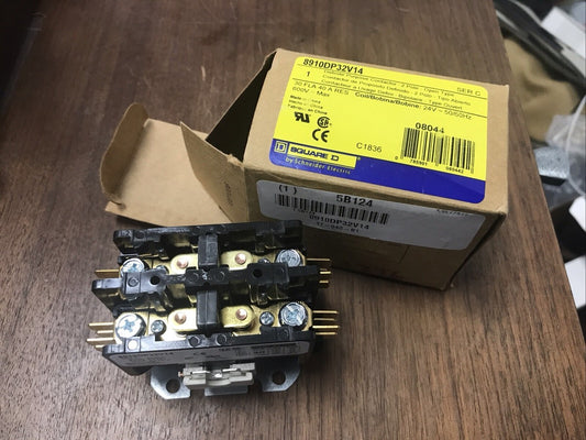 1- SQUARE D 8910DP32V14 Definite Purpose Contactor 30Amp 2 Pole, 24/24 V~ NEW OS