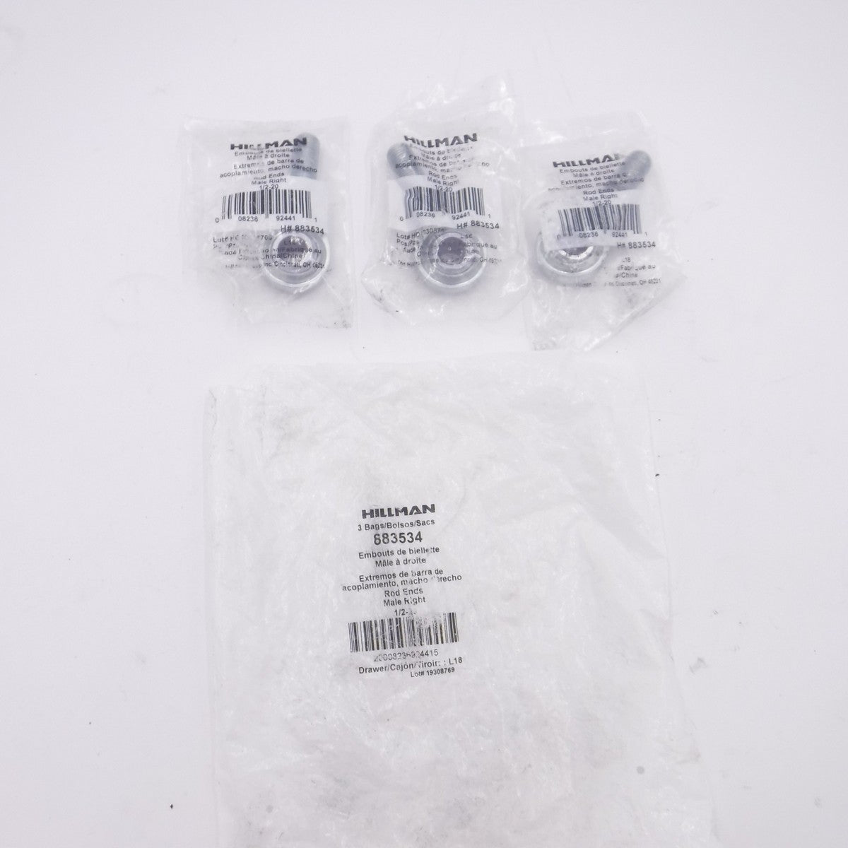 3 Pack Hillman 1/2"-20 Thread Male Right Ball Joints 883534