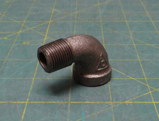 3/8" NPT Black Malleable Iron 90° Street Elbow, 2-1/8" Length, 1-1/16" Height