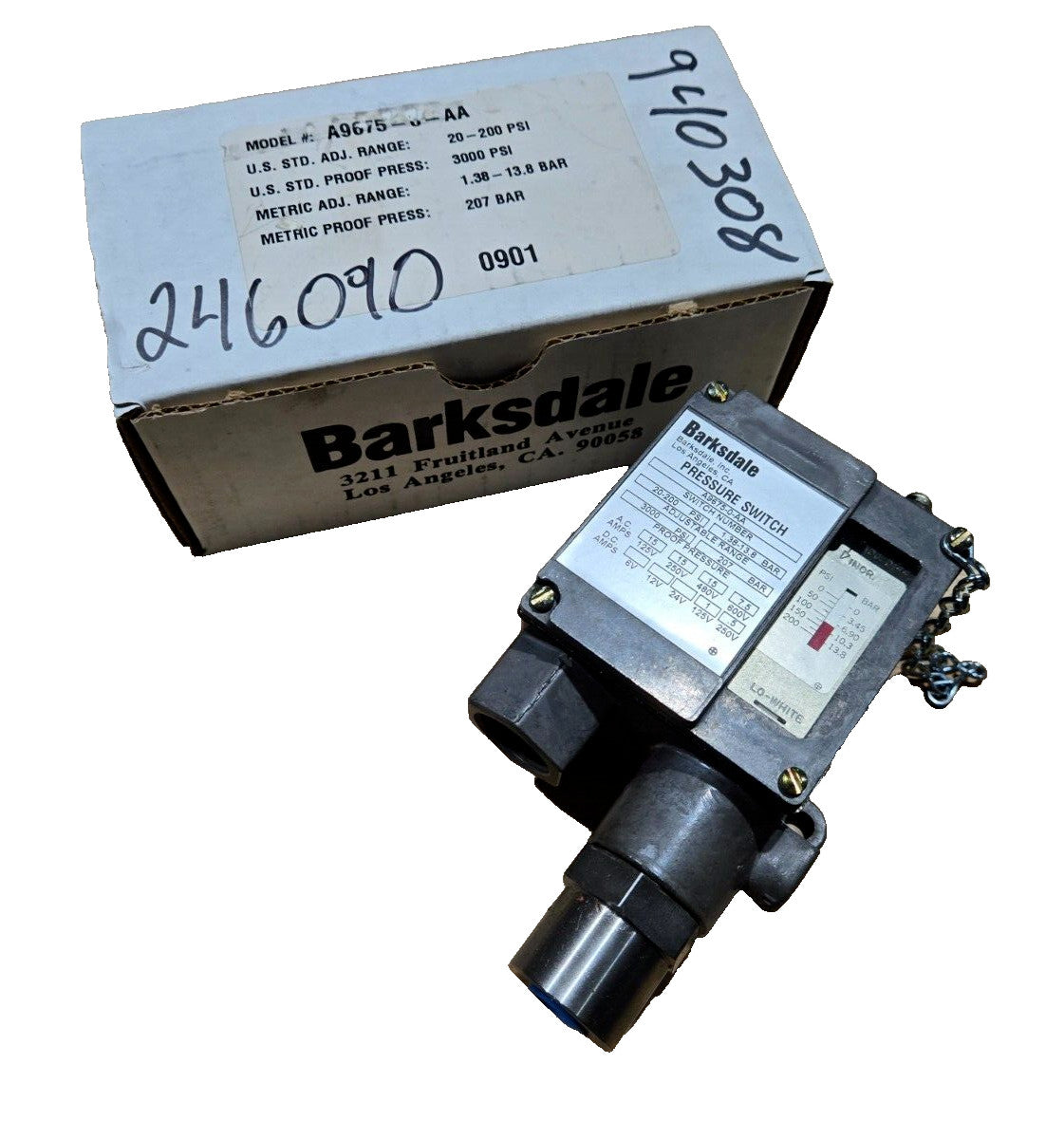 Barksdale A9675-0-AA Pressure Switch -20-200 PSI- NEW