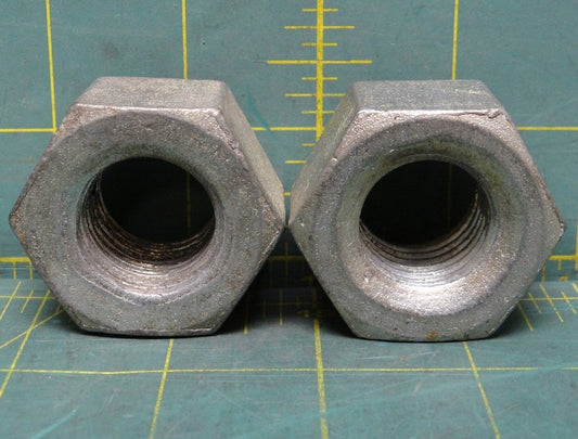 2 Pcs Hex Nut: 7/8"-9 Thread, 1-5/8" Hex Width, 1" Hex Height, Galvanized Steel