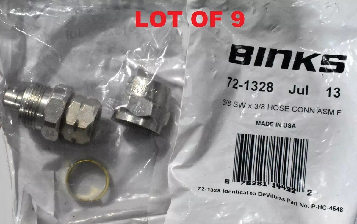 [Lot of 9] Binks 3/8" Swivel x 3/8" Hose Connector Fitting 72-1328