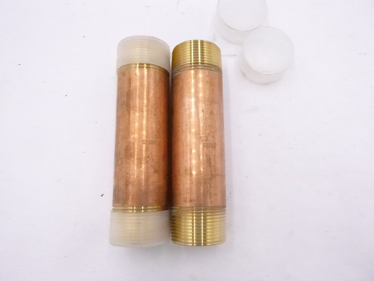 2 Pack 6" x 1-1/4" MNPT Red Brass Conduit Pipe Nipples