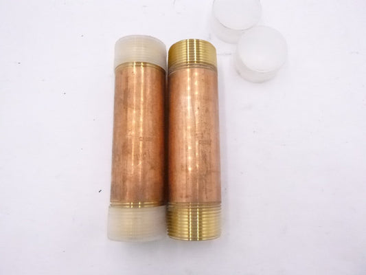 2 Pack 6" x 1-1/4" MNPT Red Brass Conduit Pipe Nipples