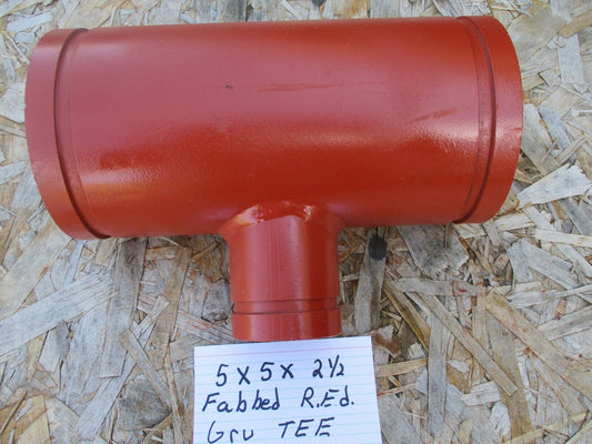  5" x 2-1/2" Straight Tee Grooved End IPS Pipe Fitting Fabricated