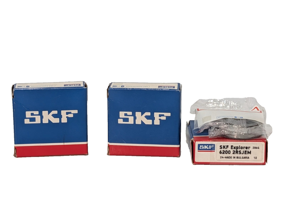 Lot of 3: SKF Explorer 6200-2RSJEM Deep Groove Ball Bearings, Made in Bulgaria