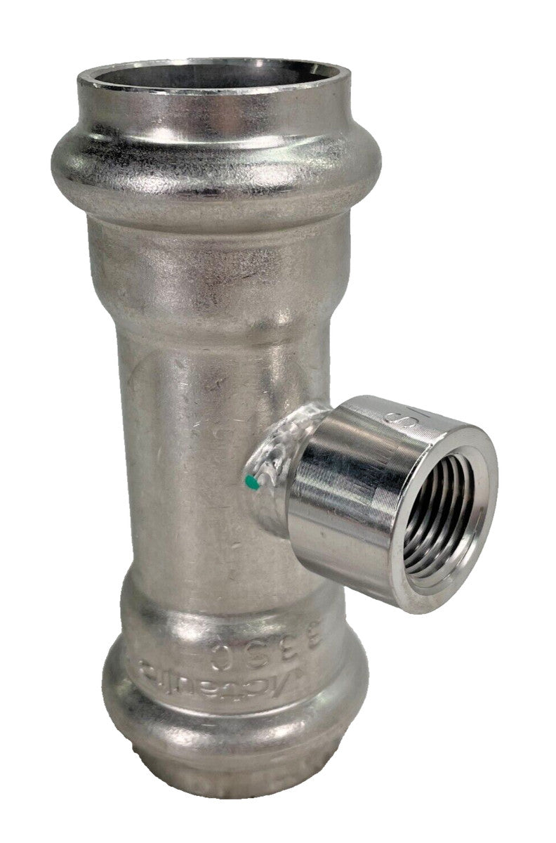 Victaulic P588 Vic-Press Stainless Reducing Tee 1" Press x 1" Press x 1/2" F-NPT