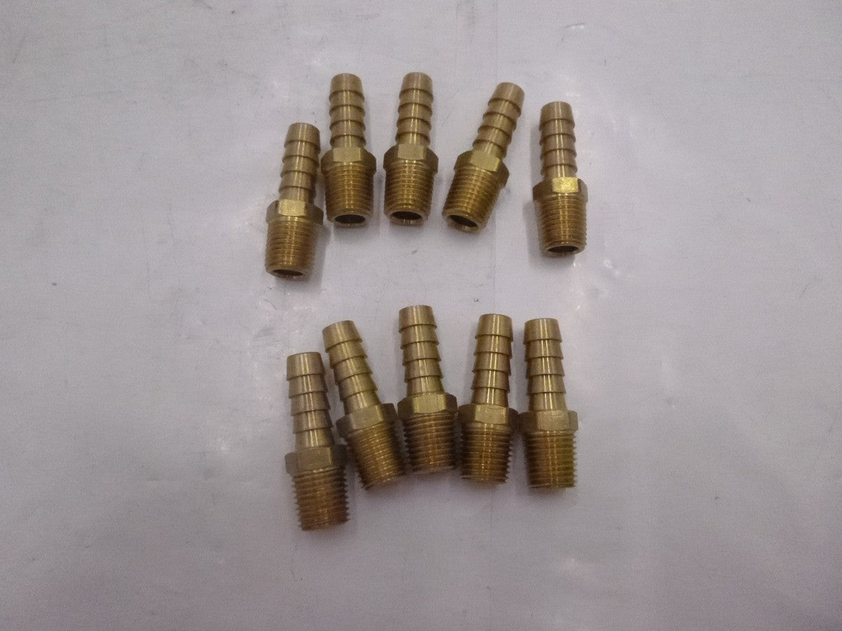 10 Pack 1/4" X 3/8" Brass Hose Barb Midland Industries 07001-0406