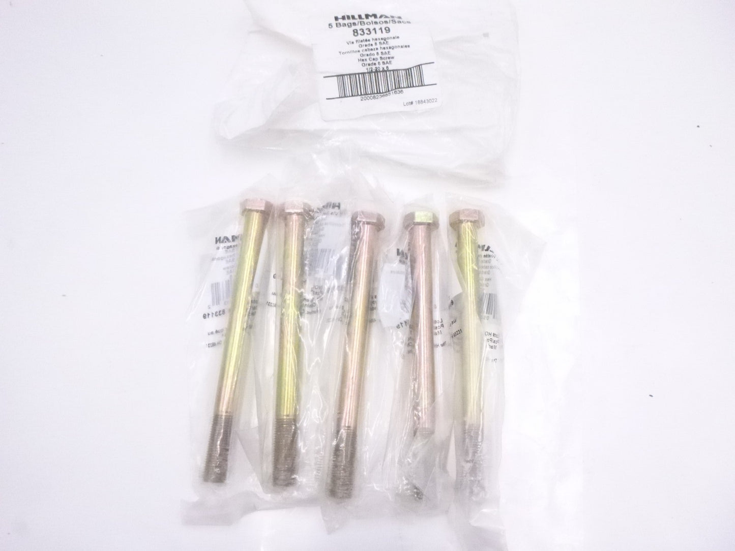 5 Pack Hillman 833119 Hex Head Cap Screws 1/2-20x6 Grade 8 SAE