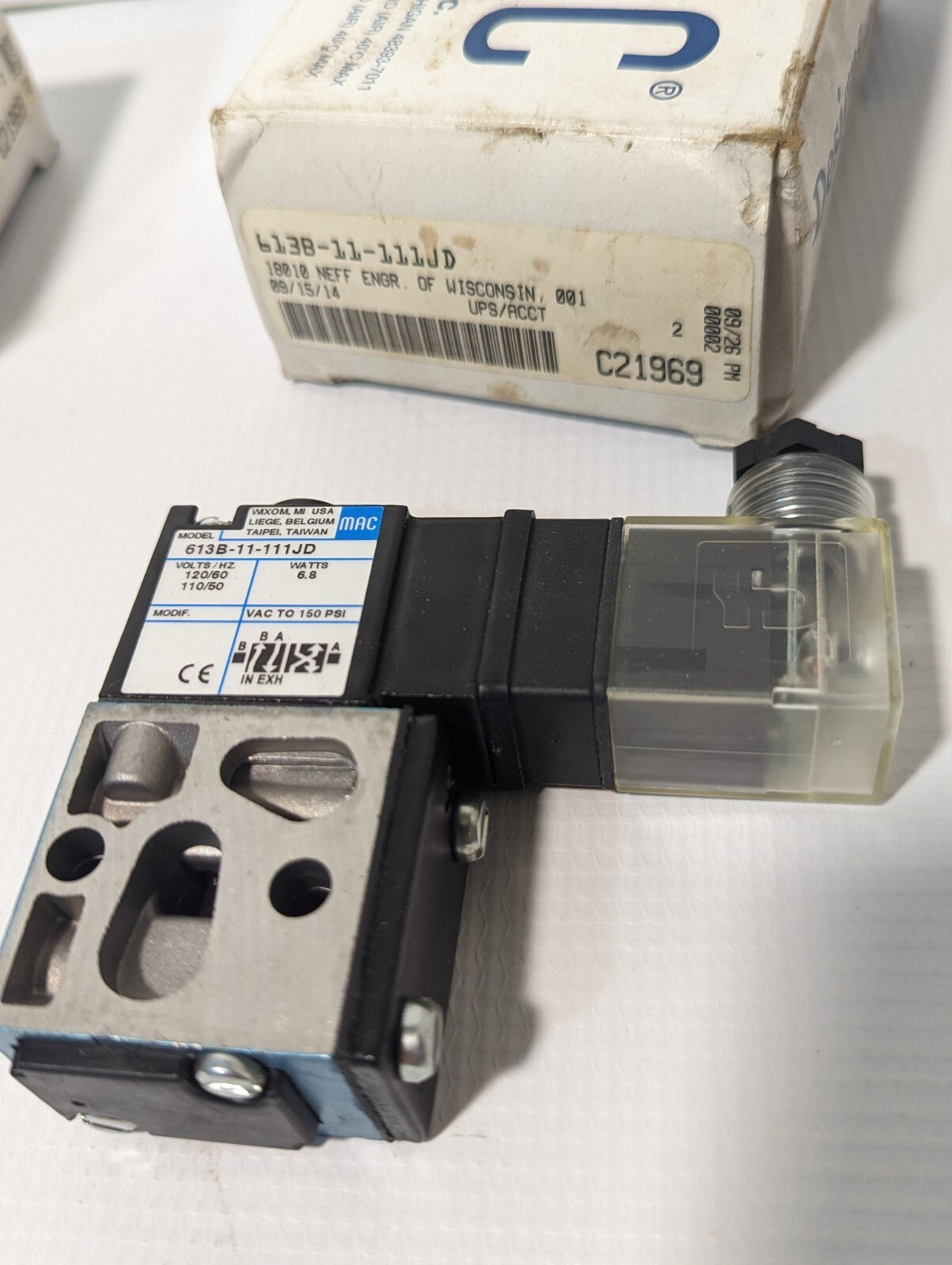 MAC Valves 613B-11-111JD Solenoid Valve, 150 psi, 6.8w, 110/120vac - Free Ship