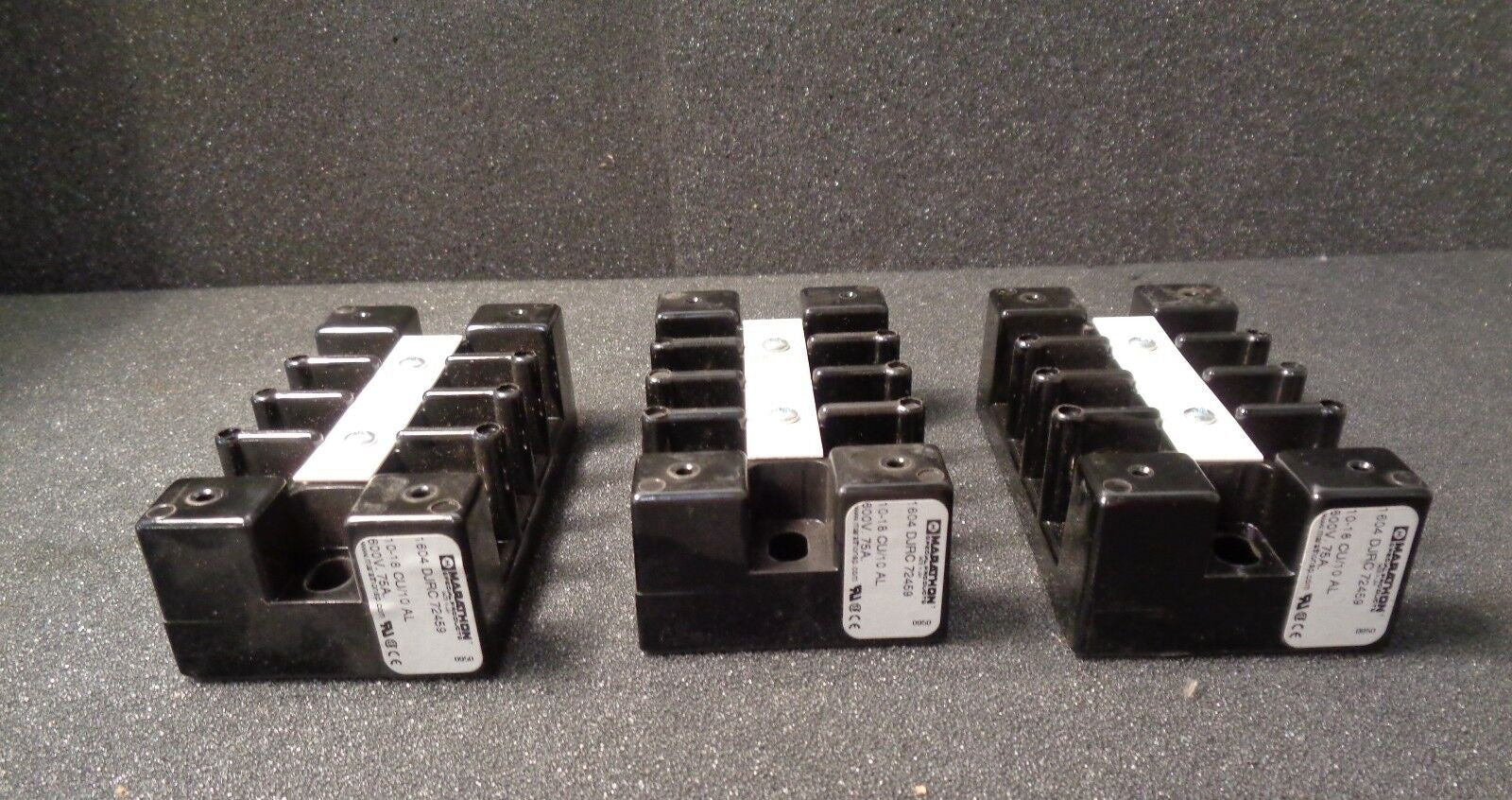 NEW MARATHON 1604 DJRC 72459 TERMINAL BLOCKS 600V-AC 75A AMP LOT OF 3