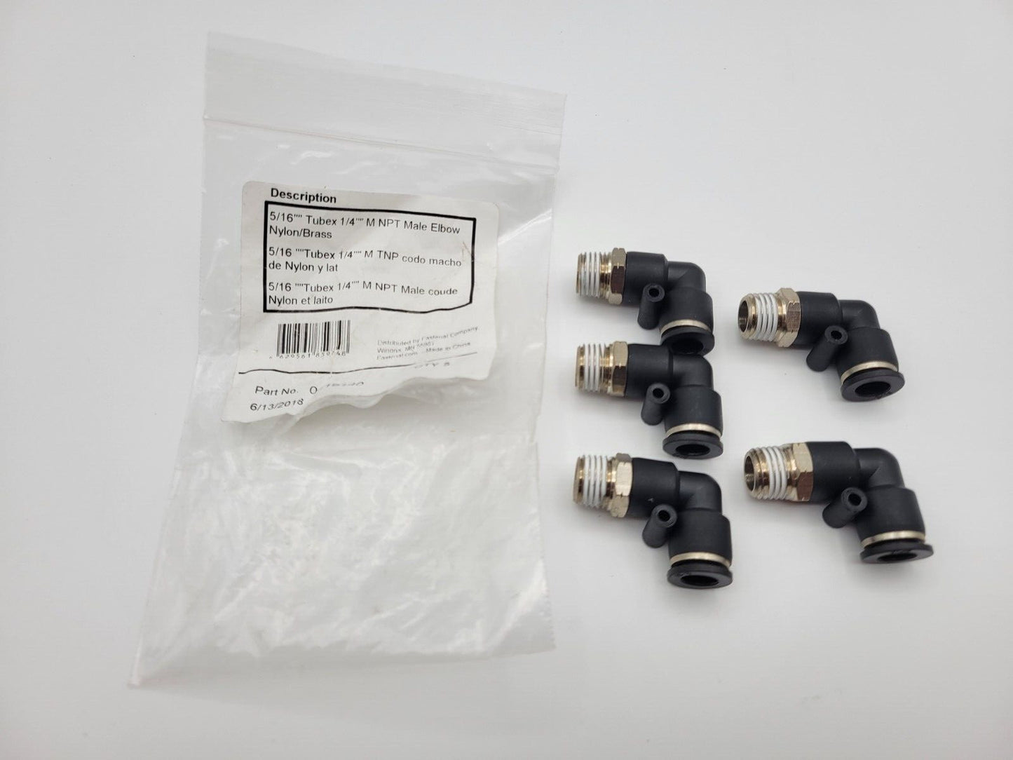 Fastenal 0419140 Pneumatic Fitting Elbow Nylon 5/16" Tube x 1/4" NPT Lot of 5