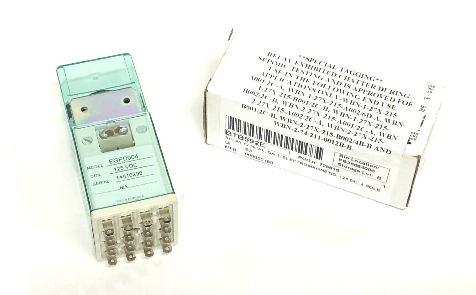 Tyco Electronics Agastat 125VDC 4 Pole Electromagnetic Typical Relay EGPD004 NOS