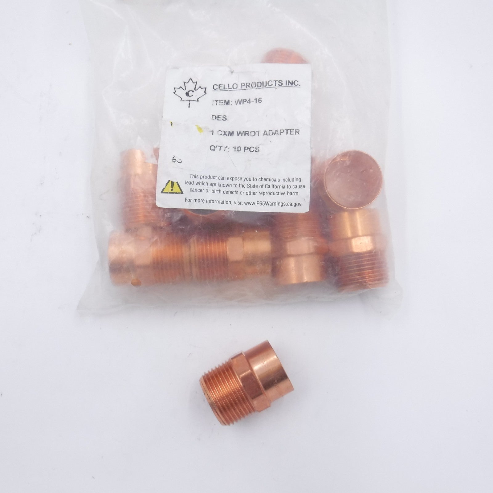 10 Pack Cello WP4-16 Copper Male Adapters 1" ID x 1" MPT Plumbing
