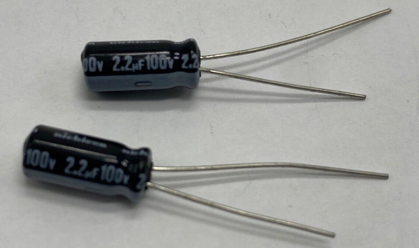 Pack of 2, Nichicon UVZ2A2R2MDD electrolytic capacitor radial lead 2.2uf/100v