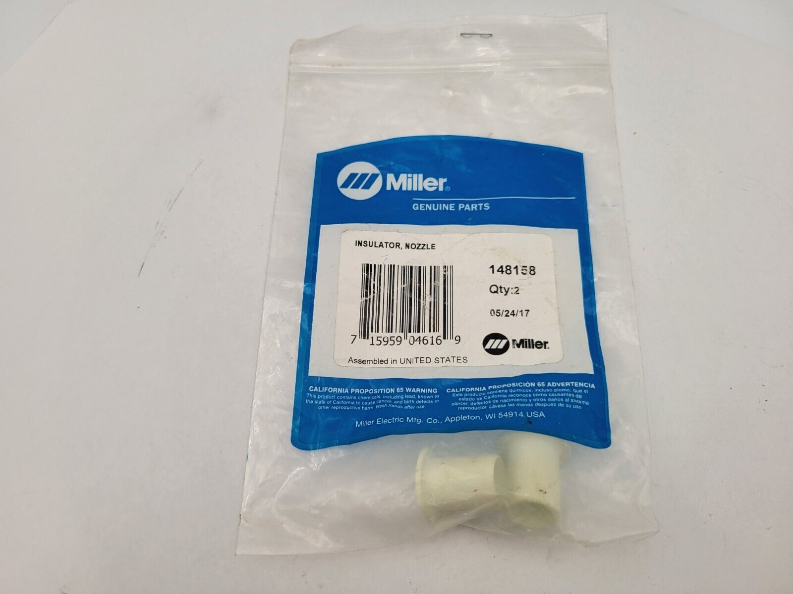 2 Pack Miller 148158 Insulator Nozzle .030-1/16" MIG Gun Spoolmatic 30A XR A