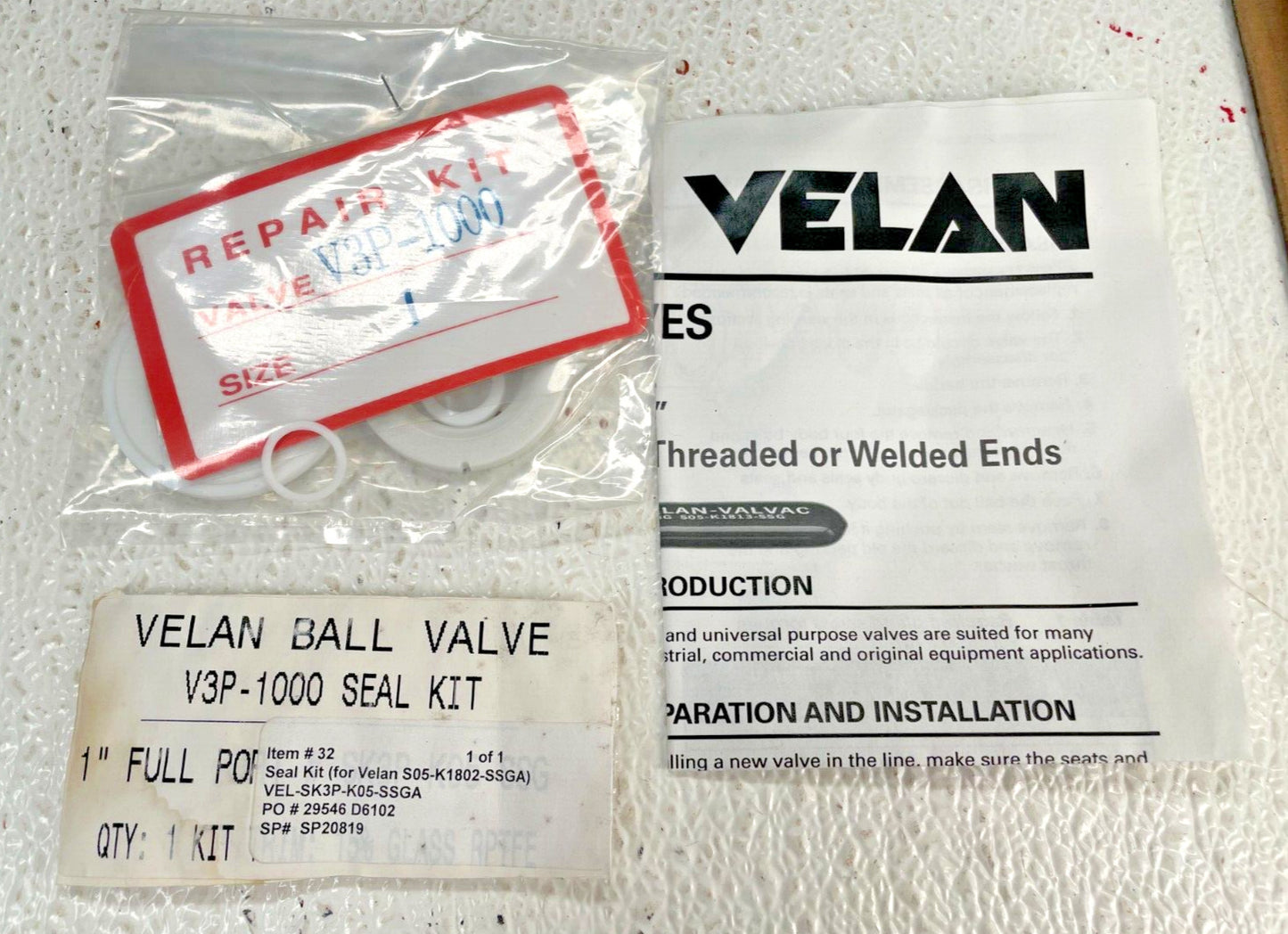 VELAN SK3P-K05-SSGA 1" V3P-1000 Ball Valve Seal Kit, 15% Glass RPTFE