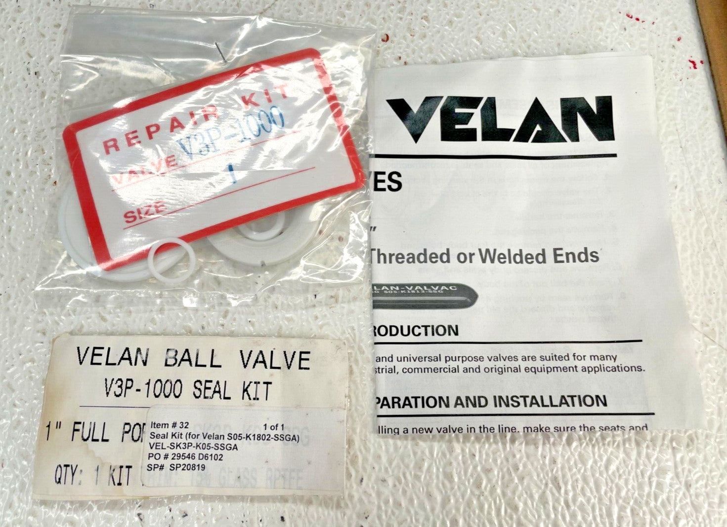 VELAN SK3P-K05-SSGA 1" V3P-1000 Ball Valve Seal Kit, 15% Glass RPTFE