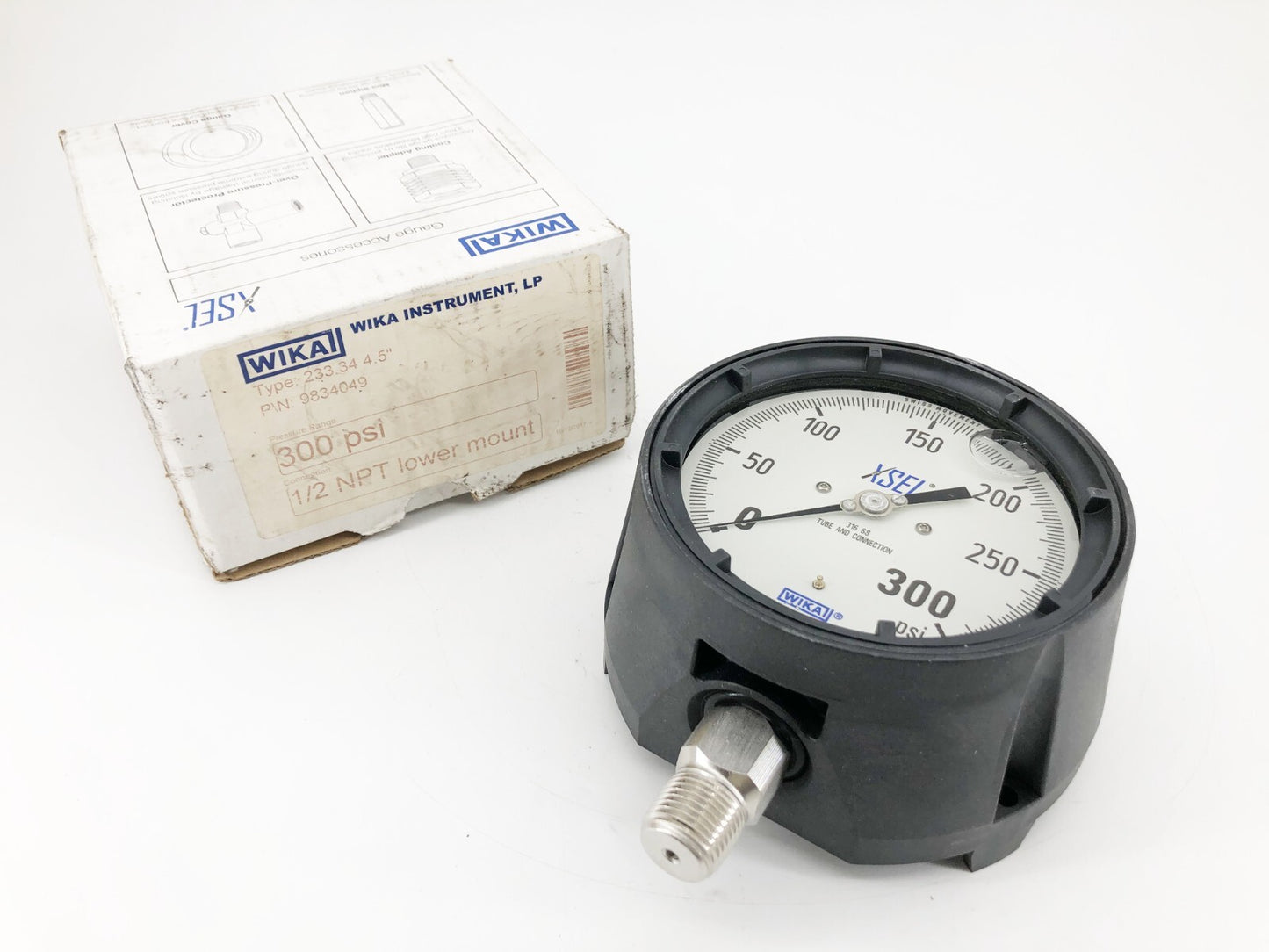 New Wika 9834049 Glycerin Gauge 300 PSI 1/2" NPT Lower Mount 233.34 4.5"