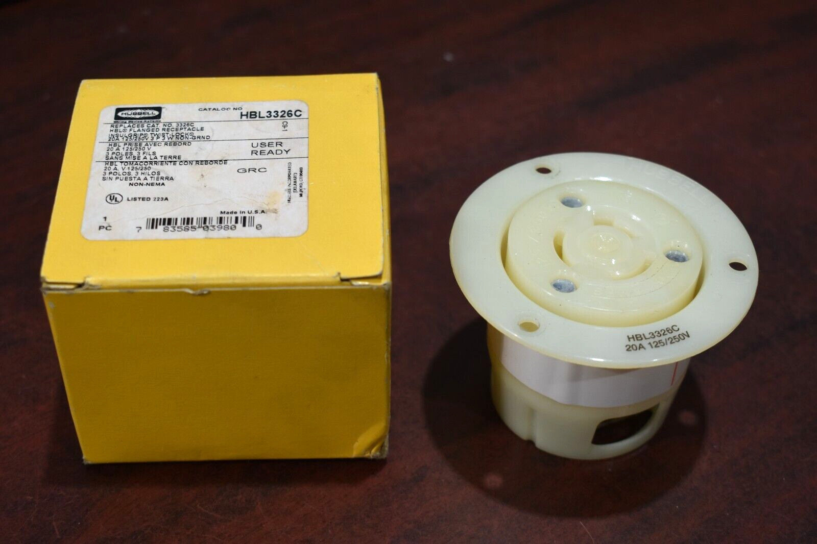 Hubbell HBL3326C Flanged Twist-Lock Receptacle 20A, 125/250V, 3P, 3W