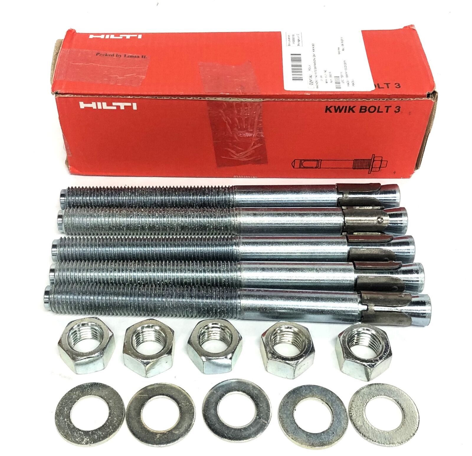Hilti Kwik Bolt 5 Piece 1 Inch Concrete Expansion Anchor KB3-1x12LT (286019) NOS