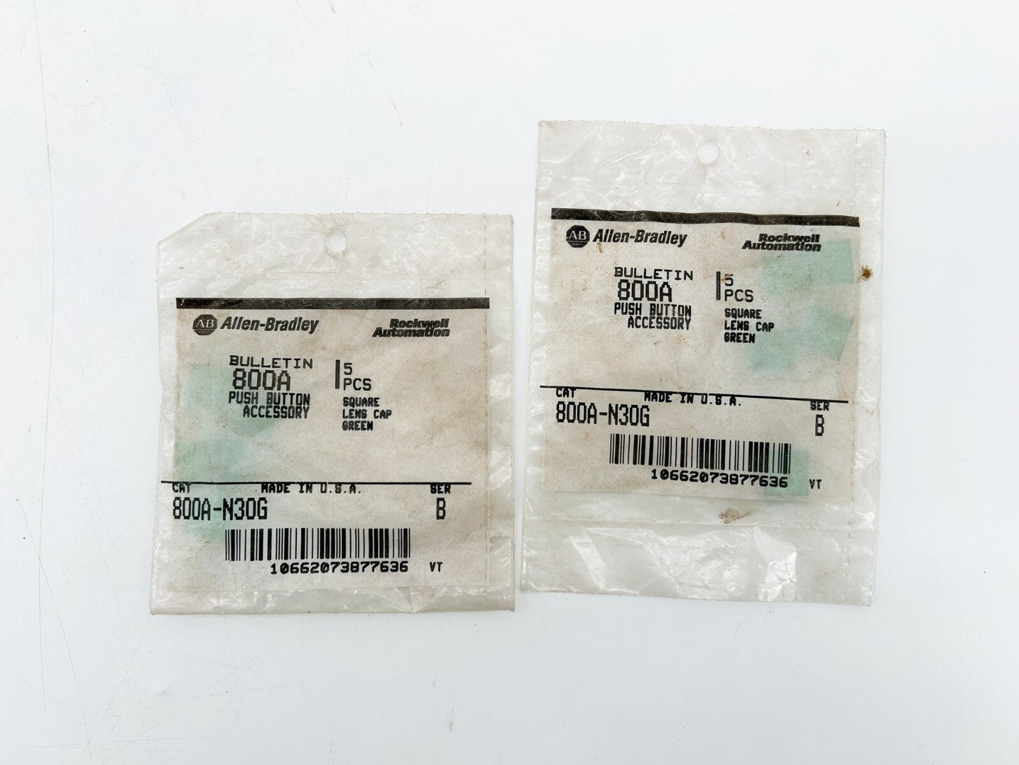 New Lot of 2 Allen Bradley 800A-N30G Pushbutton Cap Replacement Lens Green