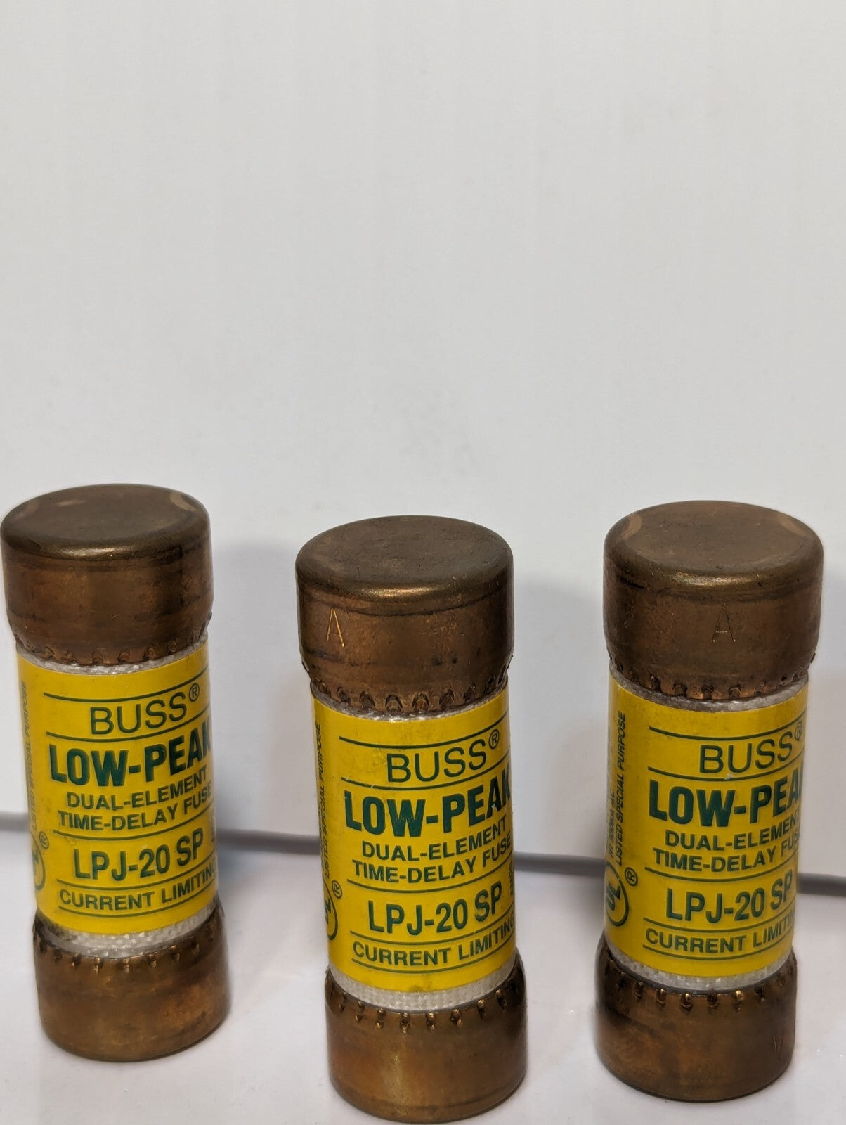 Lot of 3 Bussman LPJ-20SP Low-Peak Class J Fuse, 20A, 600AC, 300DC