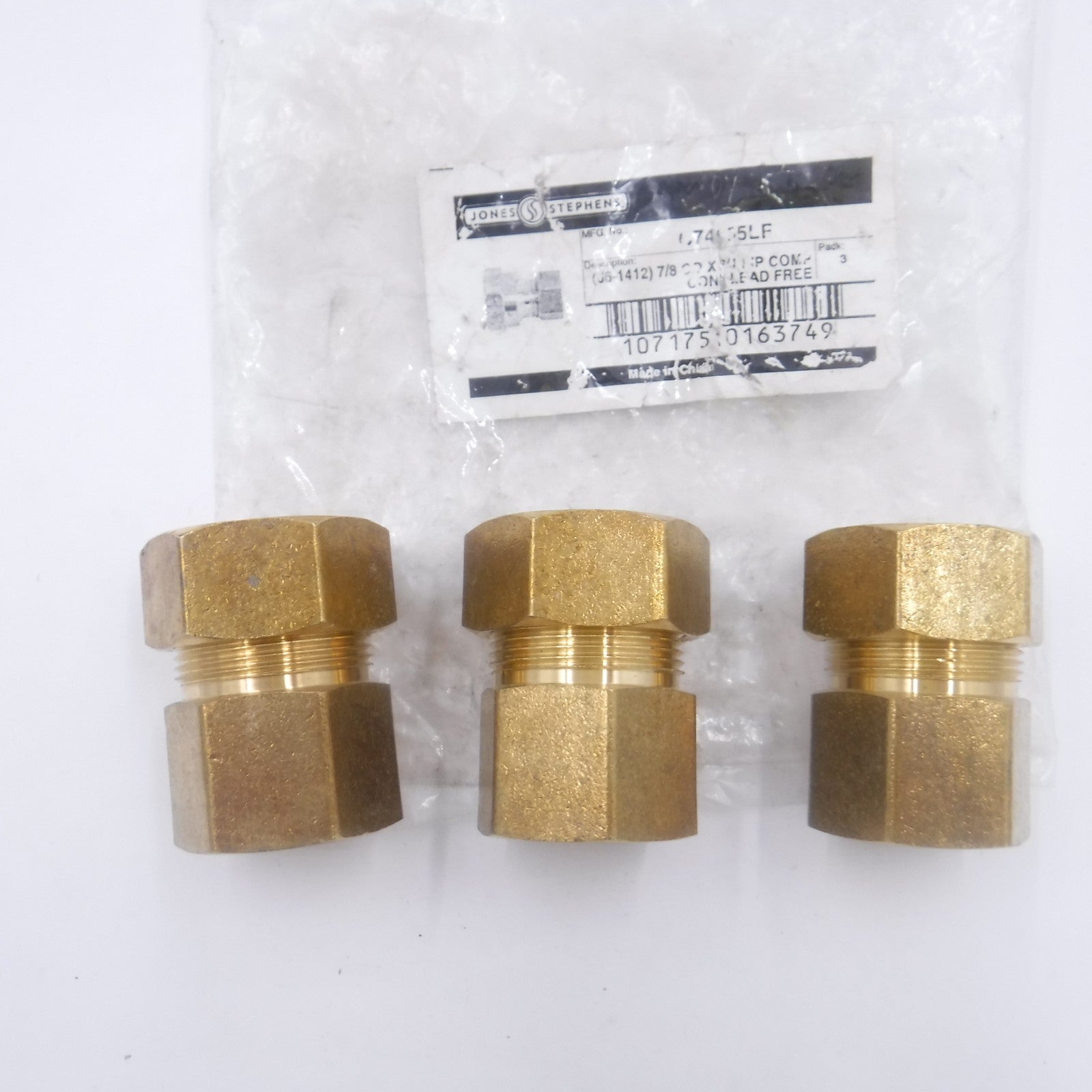 3 Pack Jones Stephens C74055LF 7/8" x 3/4" Brass Compression x FIP Connector