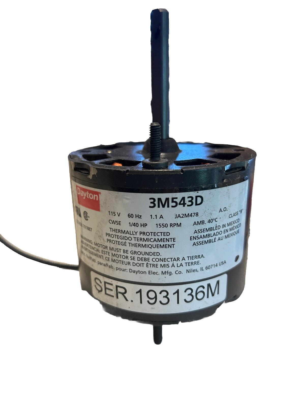 DAYTON 3M543D 115V 1.1 AMP. New, No Box.     T4