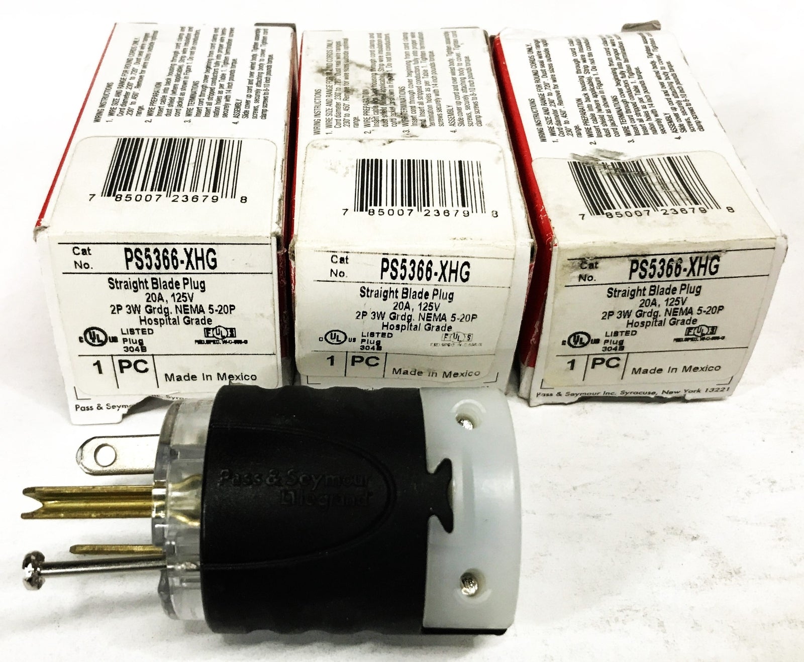 Pass & Seymour 2-Pole 3-Wire Straight Blade Plug PS5366-XHG [Box of 3] NOS