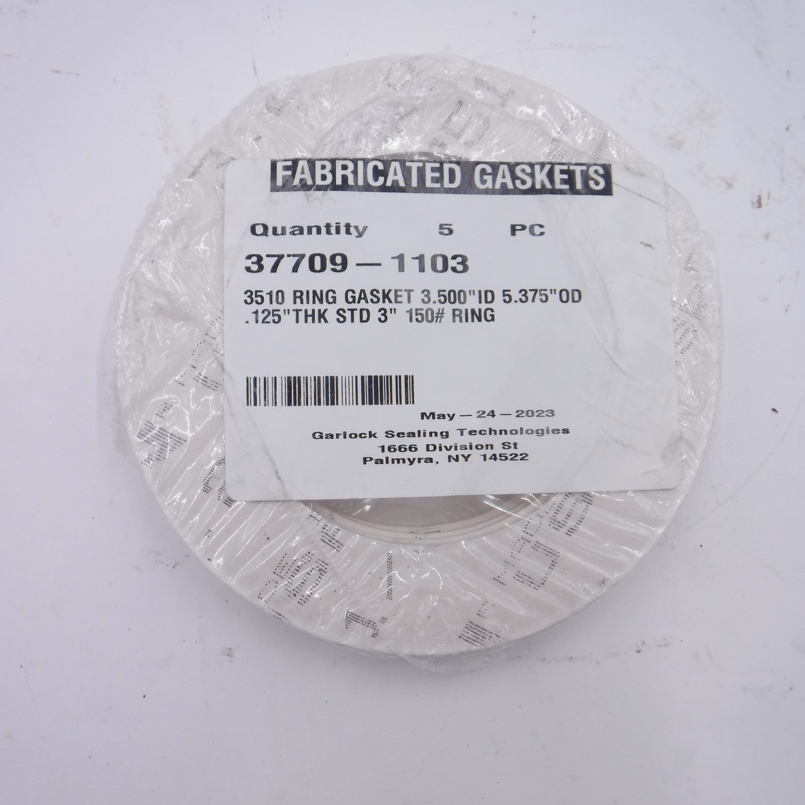 5 Pack Garlock 3" Ring Flange Gaskets 1/8" Thick 3510 Style 37709-1103