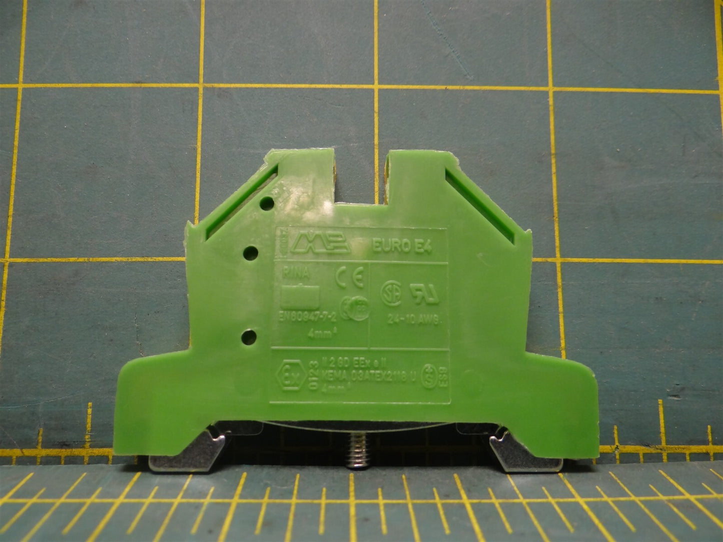 Morsettitalia EURO E4 Earth Ground Terminal Block 43454 24-10 AWG Green/Yellow