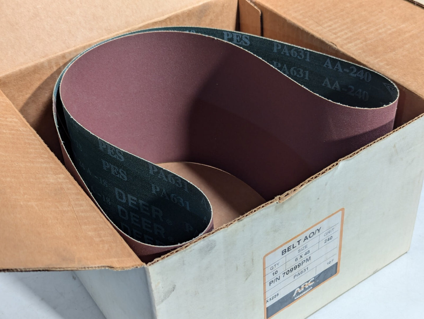 ARC Abrasives 70999PM Aluminum Oxide Belts, 240-Grit, 6-Inch by 48-Inch, 10-Pack