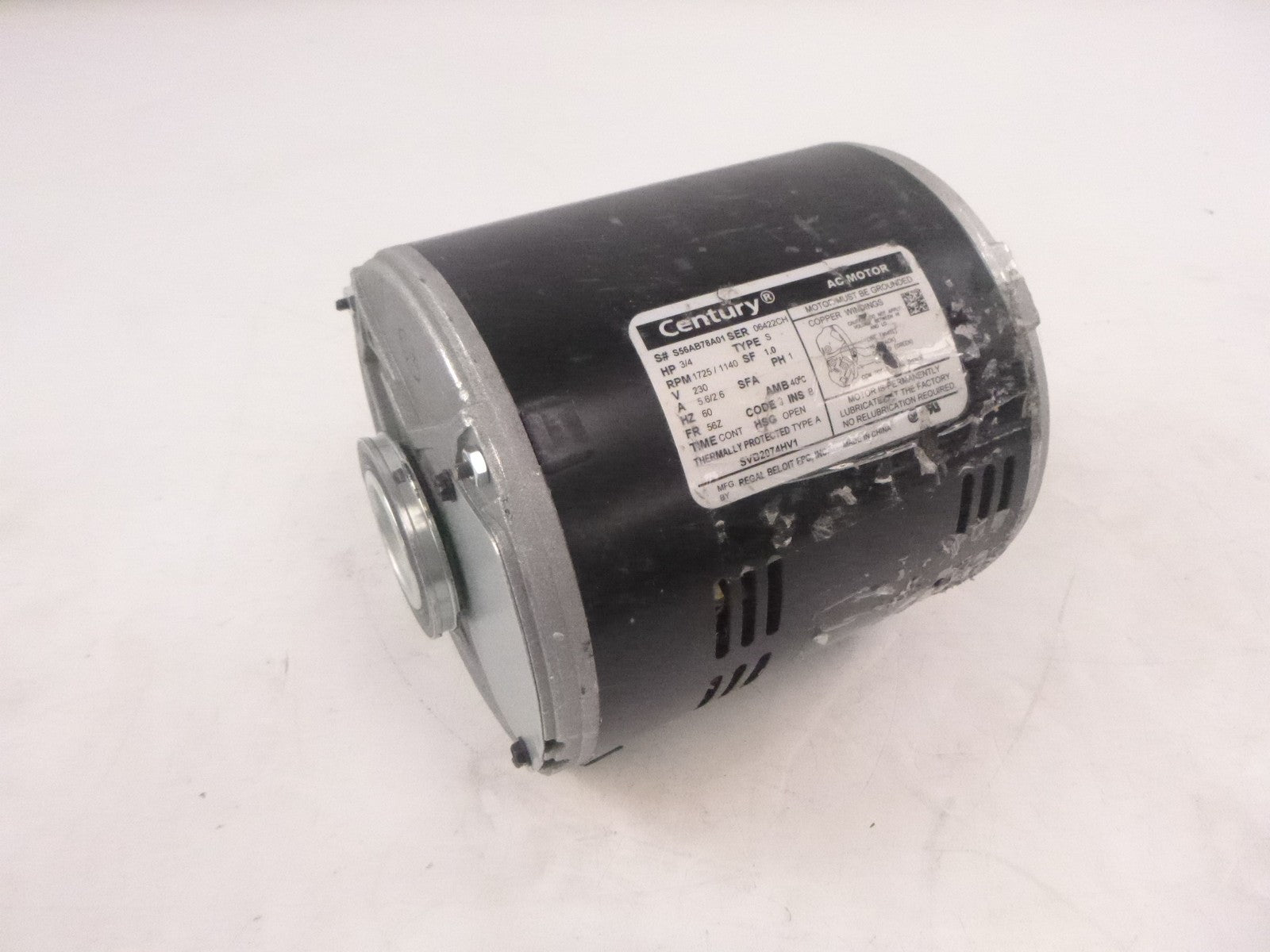 Century SVB2074HV1 Evaporative Cooler AC Motor 3/4 HP 1725 RPM 230V