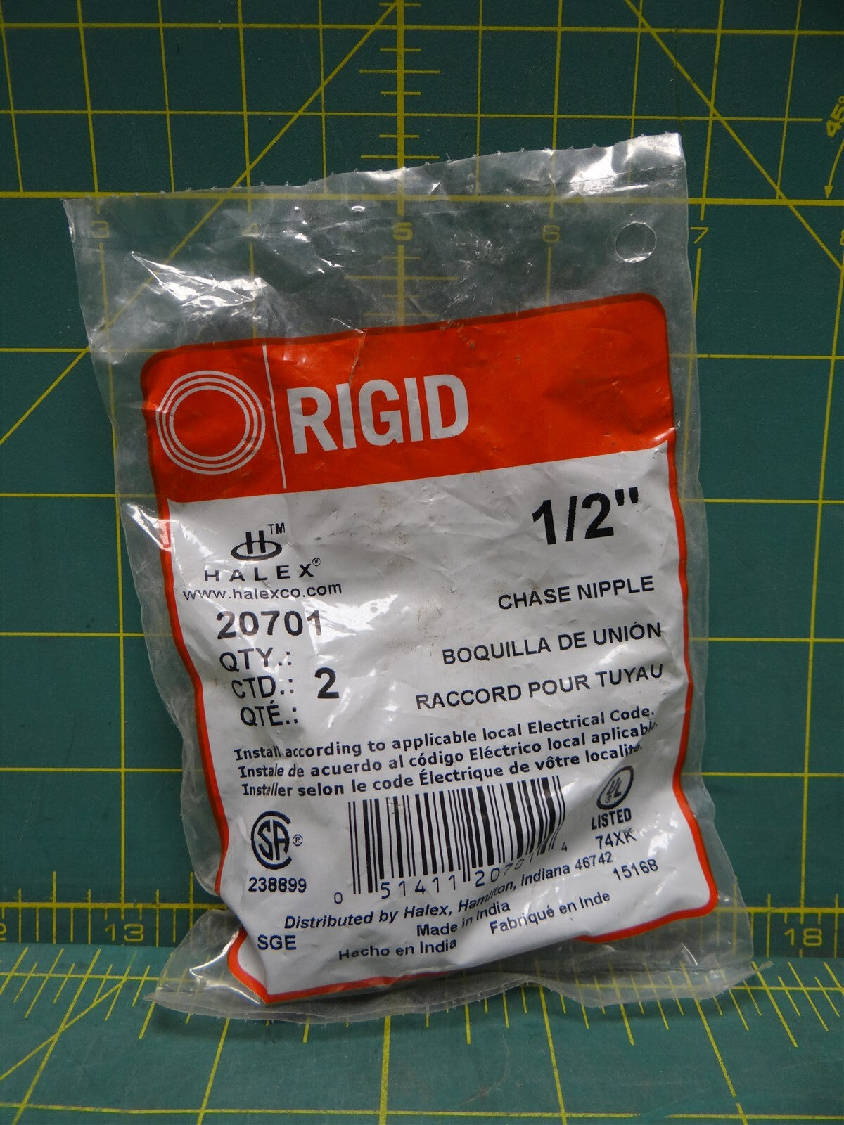 (2) Rigid 1/2" Chase Nipple Indoors or Outdoors Zinc Conduit