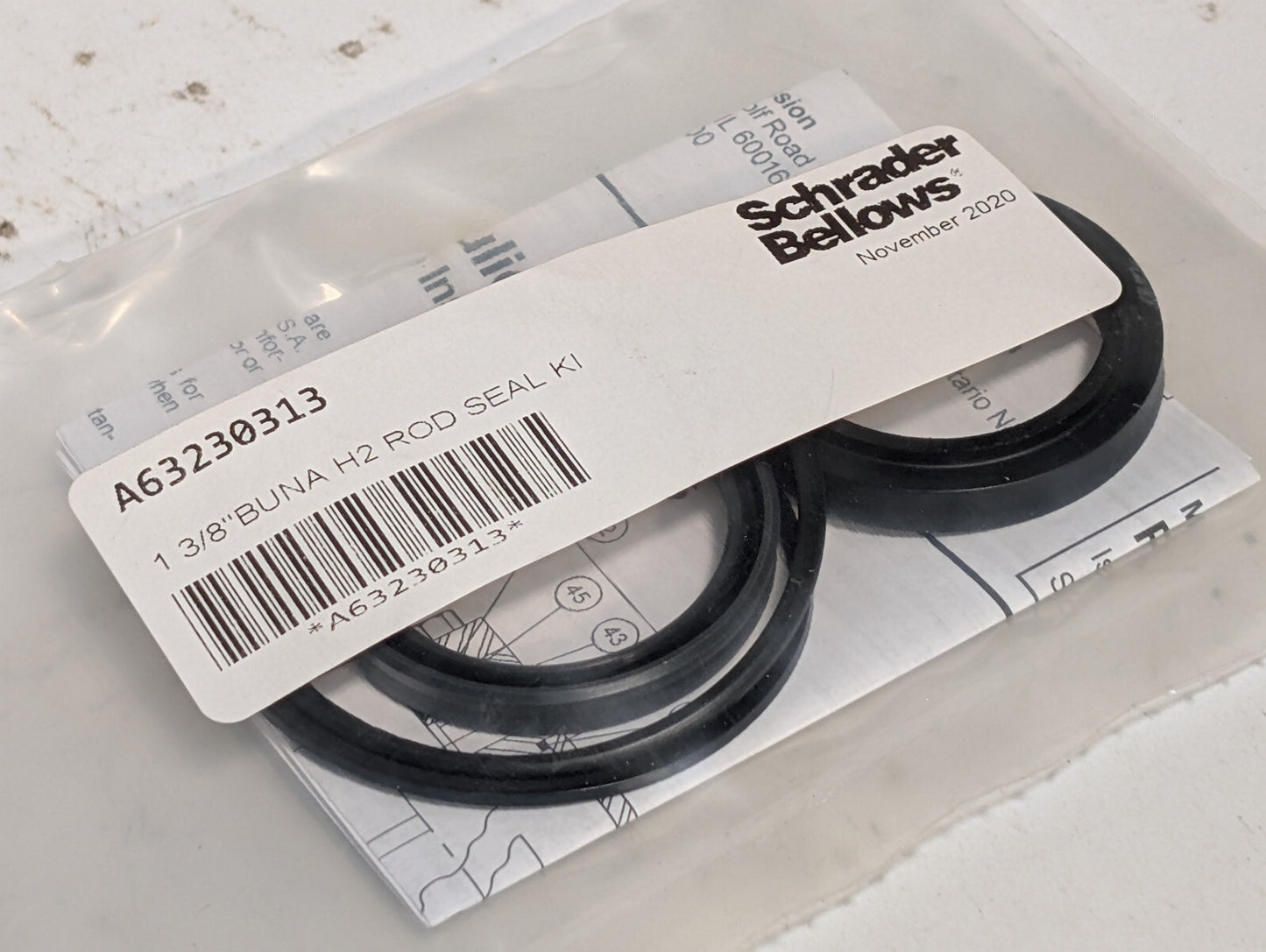 Schrader Bellows A63230313 Buna H2 Rod Seal Kit, 1.375" (1-3/8") Bore PH2 Series
