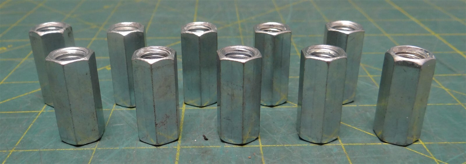 (Qty: 10) Zinc-Plated Steel Hex Coupling Nut 3/8"-16 Thread Size 1-1/8" Length
