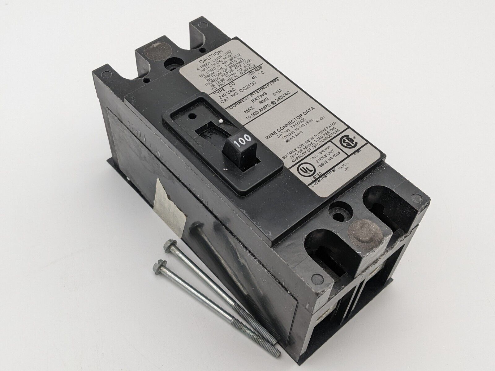 Cutler Hammer	CC2100X Circuit Breaker 100 Amp 2 Pole 240 VAC 10,000 AIC CC2100
