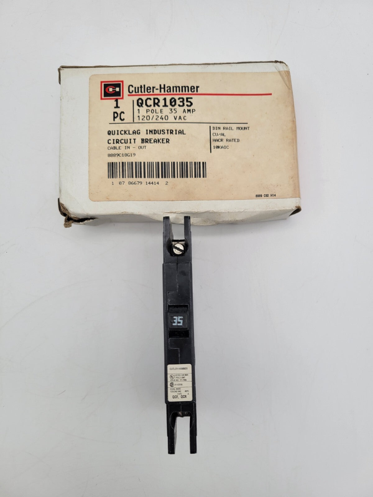 Cutler-Hammer QCR1035 Circuit Breaker 35 Amp 240 VAC 1 Pole DIN Rail Mount NOS