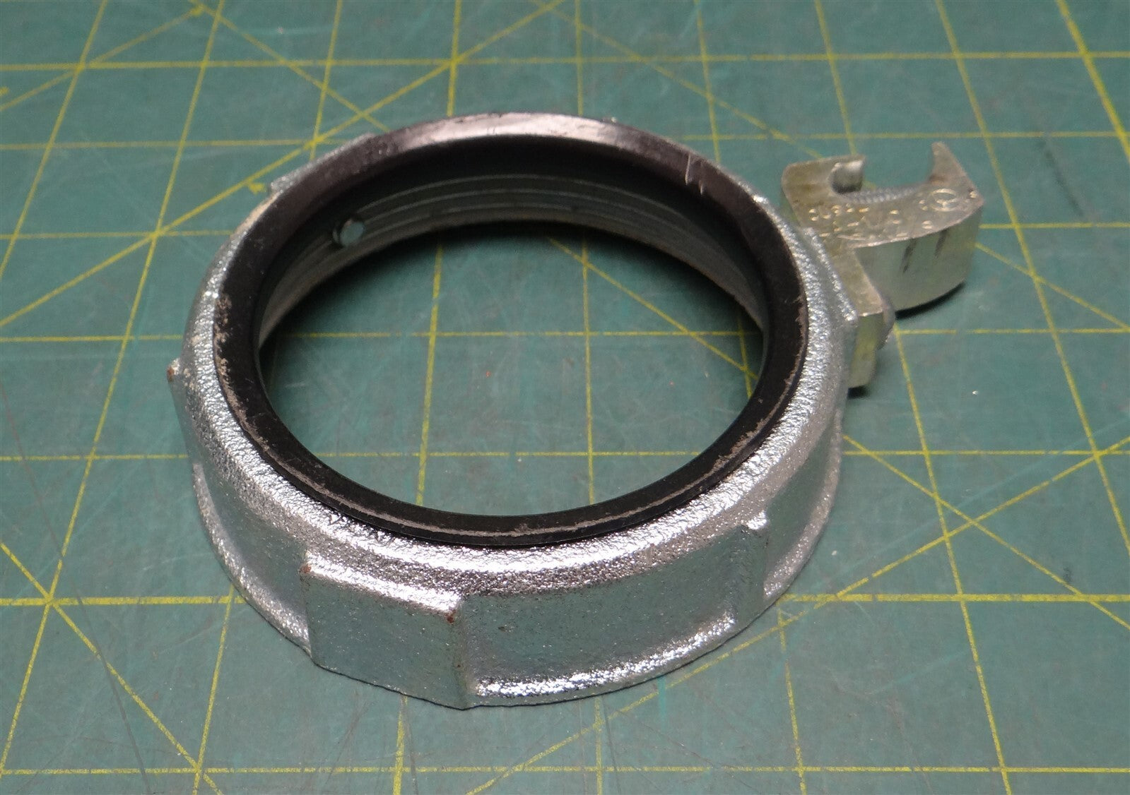 3" Zinc-Coated Steel Insulated Throat Grounding Bushing w/ C-Clamp Grounding Lug