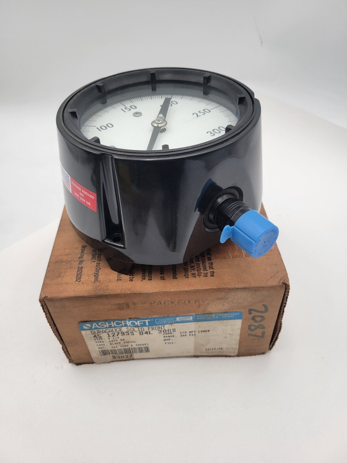 Ashcroft 1279SS Duragauge Pressure Gauge 4.5" Range 0-300 PSI 1/2 NPT Lower