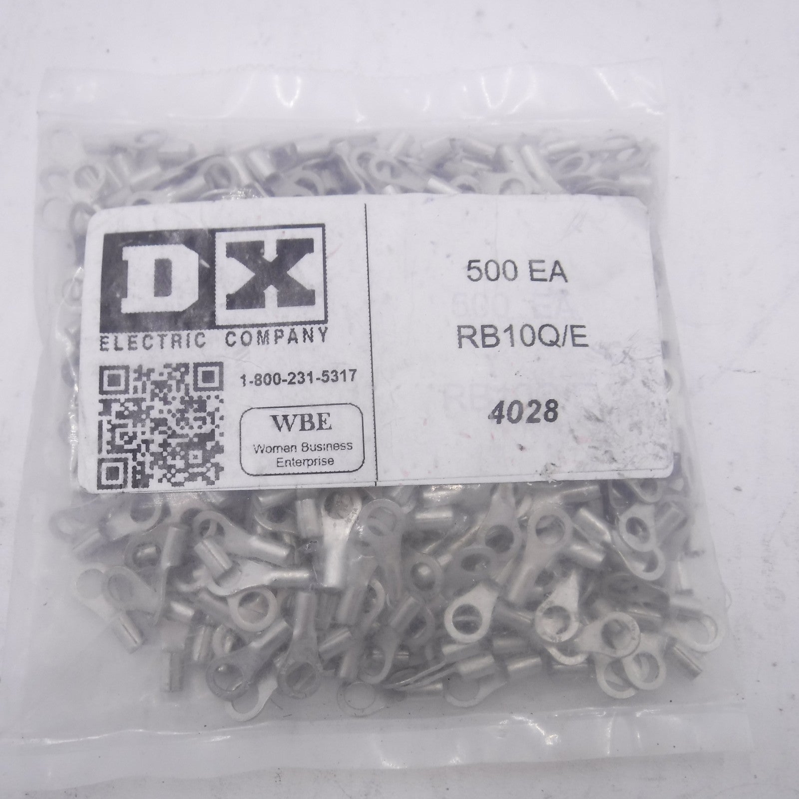 500 Pack DX Electric 12-10 AWG Non-Insulated #10 Stud Ring Terminal RB10Q/E