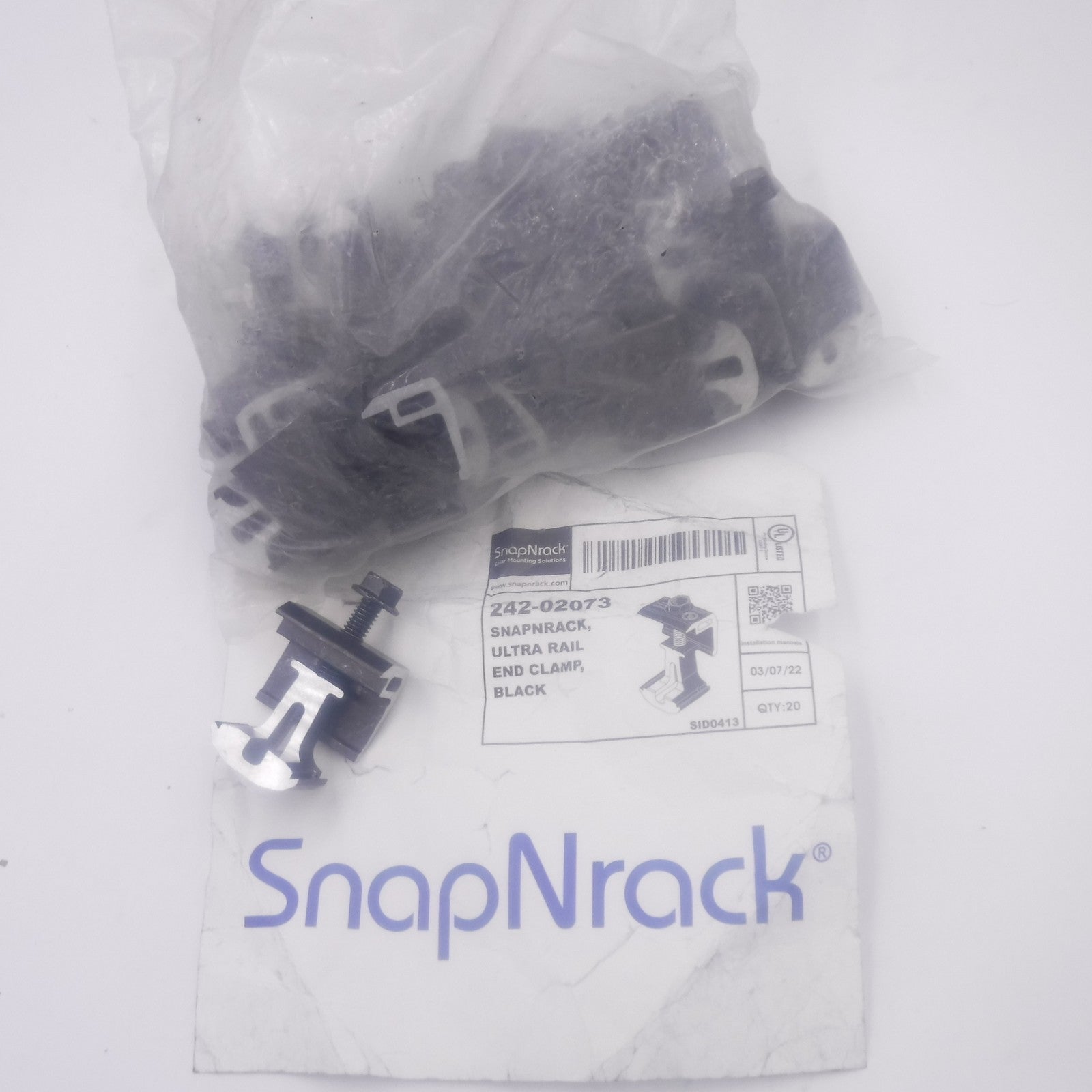 20 Pack SnapNrack Ultra Rail End Clamps 242-02073 For Solar Panels Black