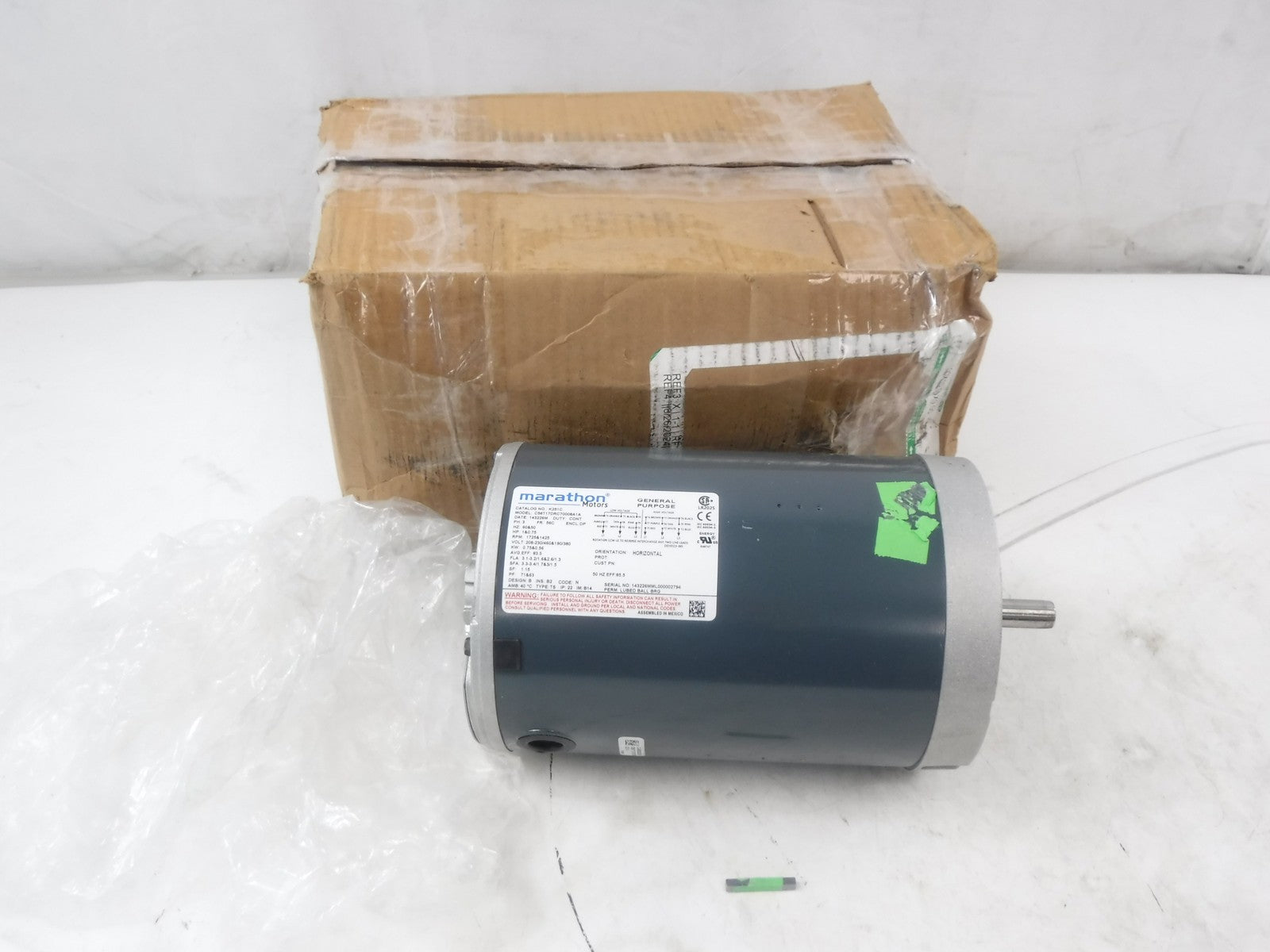 Marathon Motors 3PH 1HP 56C Frame 208-230/460V 1725RPM General Motor SEE DES