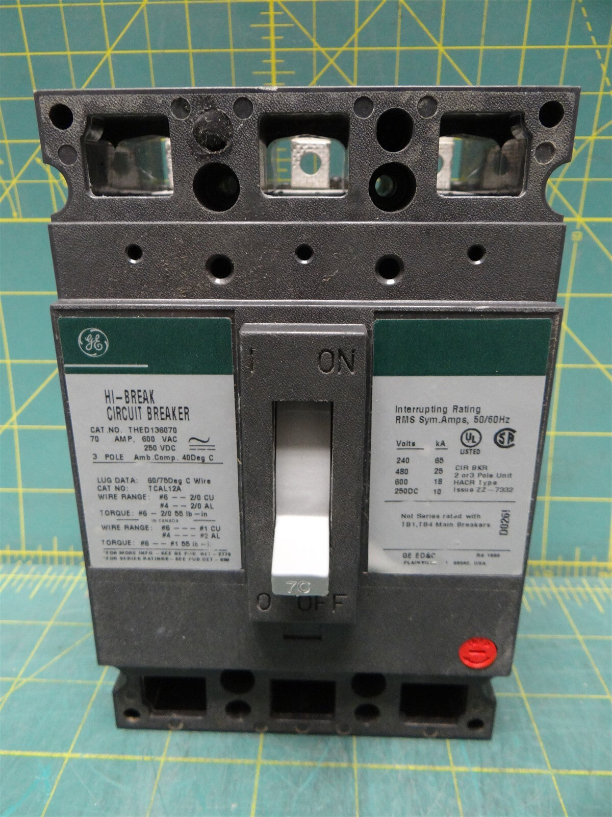 General Electric THED136070 3 Pole 70 AMPS 600 VAC 18k MAX RMS Circuit Breaker