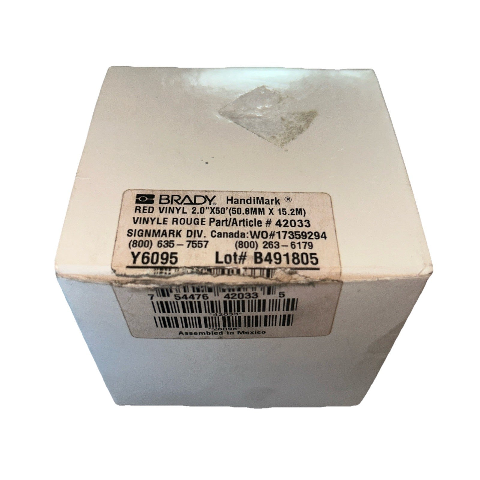 Brady Vinyl Label Tape Red Handimark 2 inch x 50 feet 42033. FREE SHIPPING!