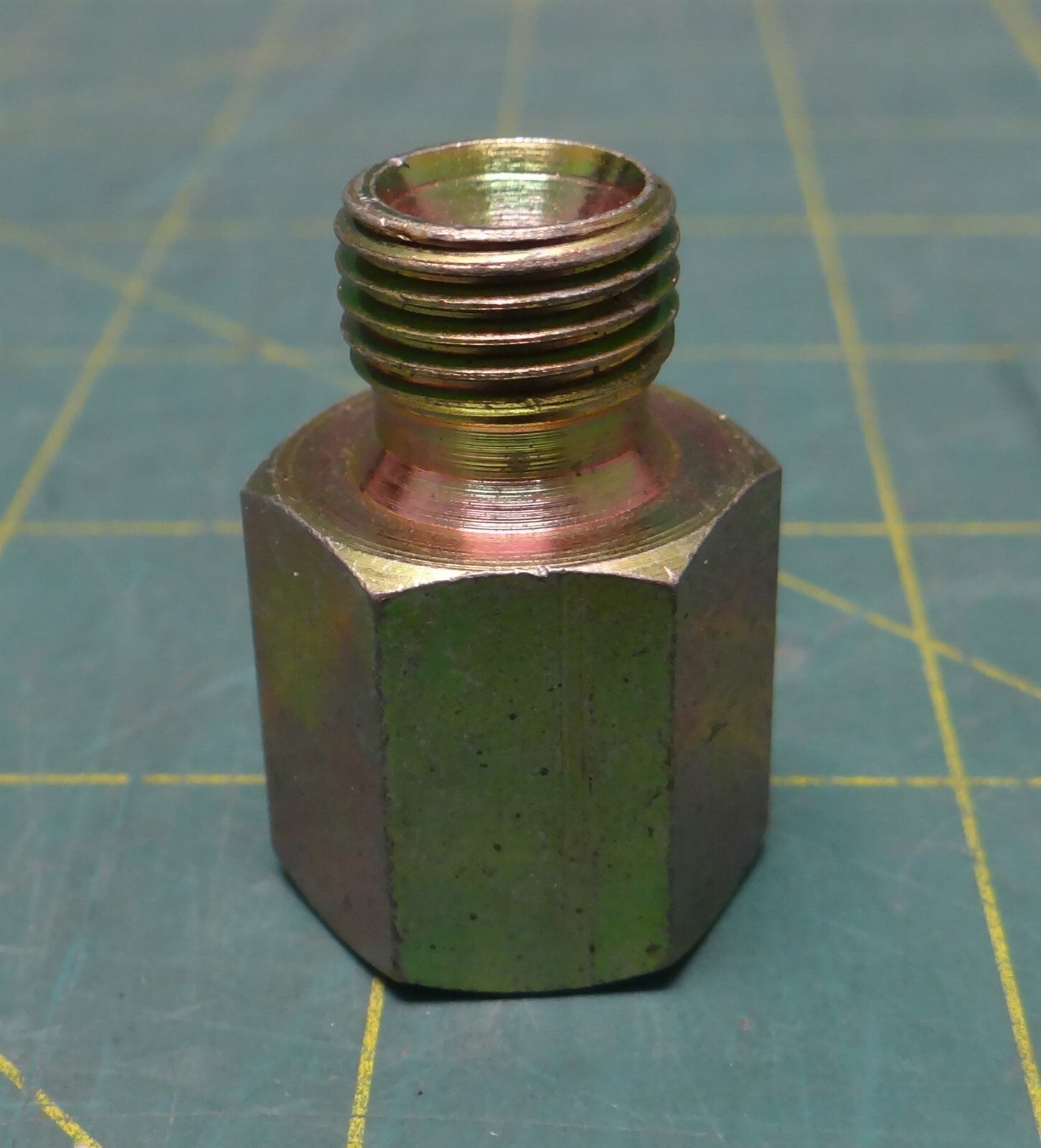 3/8" Female SAE X 1/2" Male SAE Yellow Zinc Plated Steel Pipe Reducer Adapter