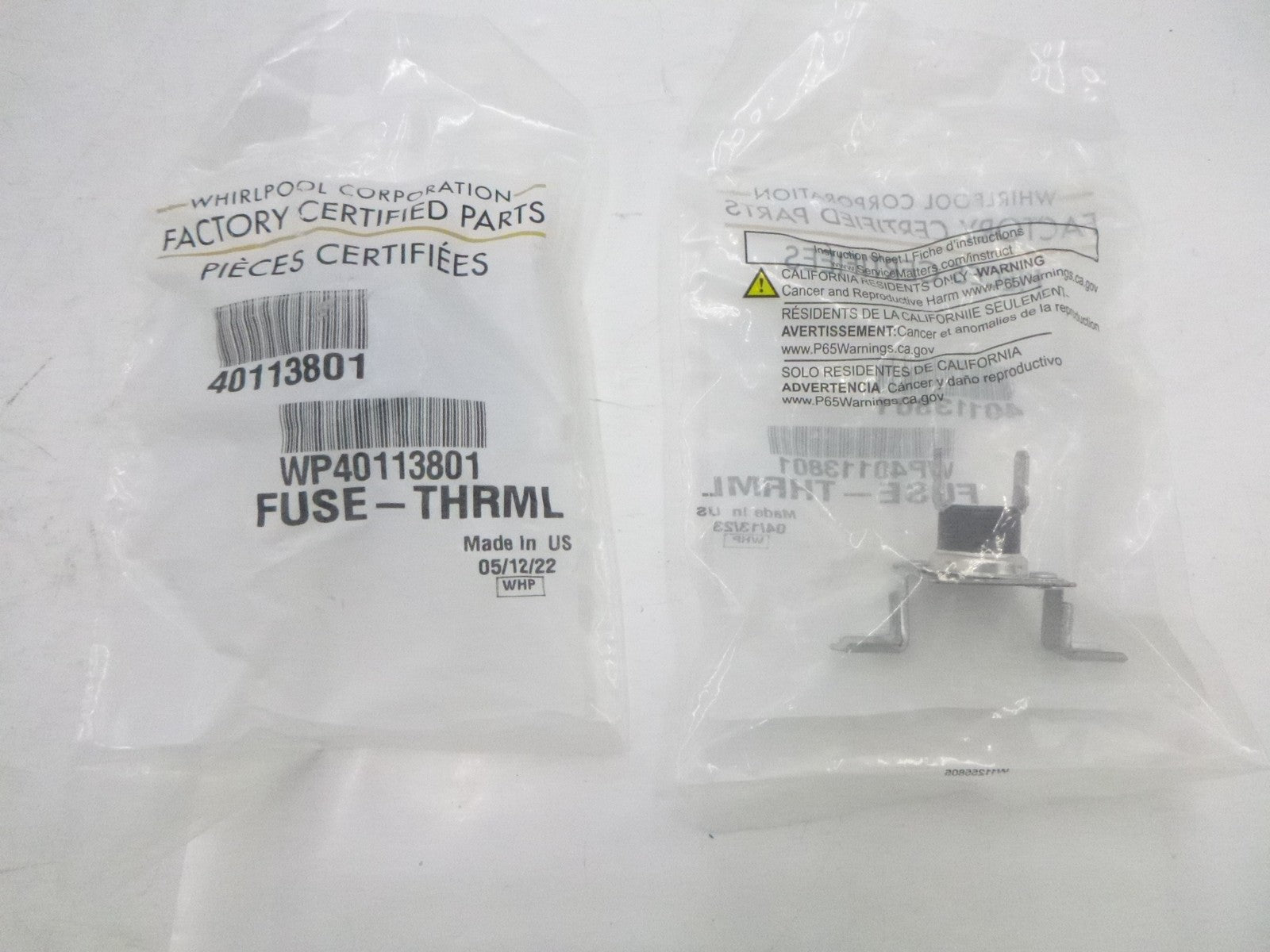 2 Pack Genuine OEM Whirlpool Dryer Thermal Fuse WP40113801 For SDG3606AWW