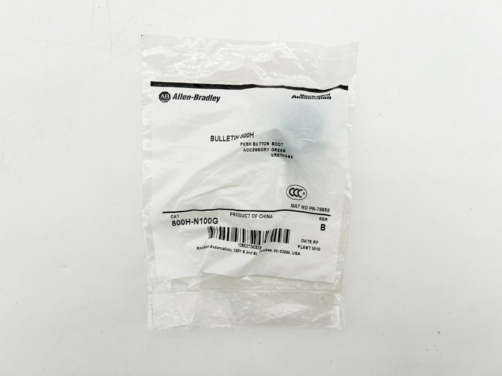 New Allen Bradley 800H-N100G Pushbutton Cap Green Urethane Ser.B